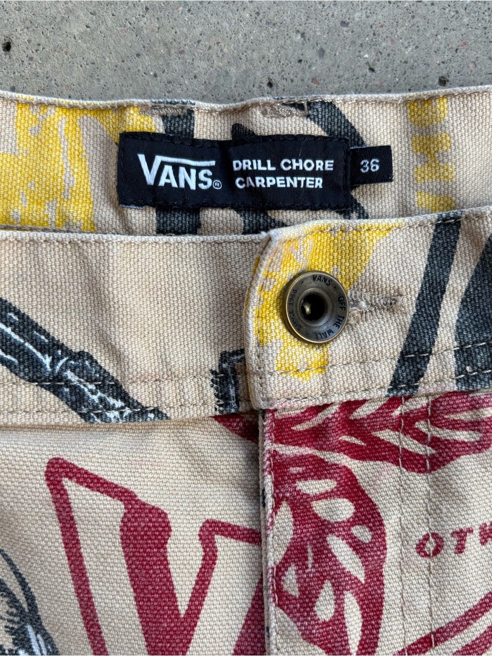 Vans Drill Chore Carpenter Pants Men's 36 All Over Print Tan Loose Fit - Picture 10 of 10